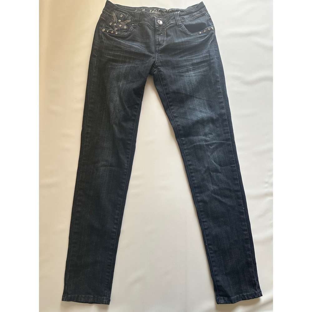 L.A. Idol Jeans Women's Size 7 Blue Denim Rhinestone Embellished Skinny‎ Pants - Picture 2 of 11